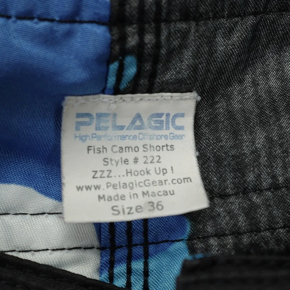 Pelagic Board Shorts‎ Mens 36 Camo Blue White Black Swim Trunks Fishing